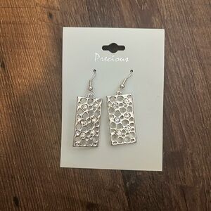 NWT Precious Silver Rectangular Dangle Earrings with Crystal Accents